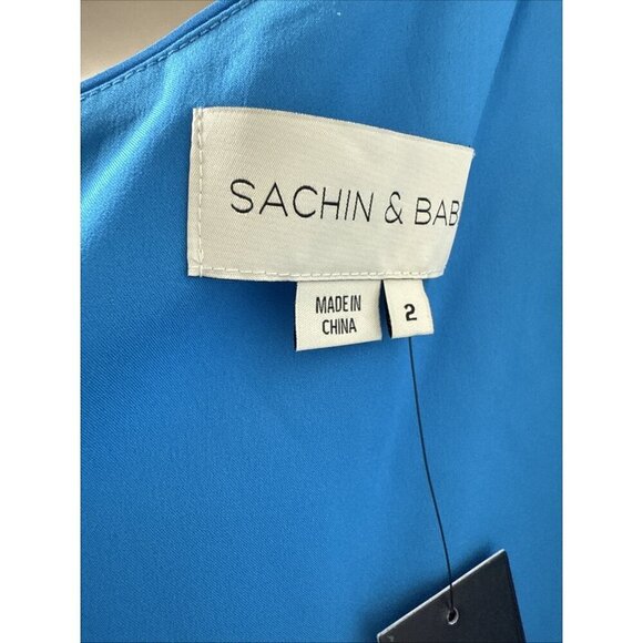Sachin & Babi Size 2 Blue Makayla One-Shoulder Blouson-Sleeve Gown Dress Prom - Picture 10 of 15